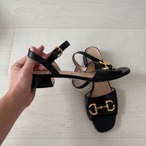 Gucci Black Low Sandals with Gold Hardware Size 42 - Picture 2 of 4